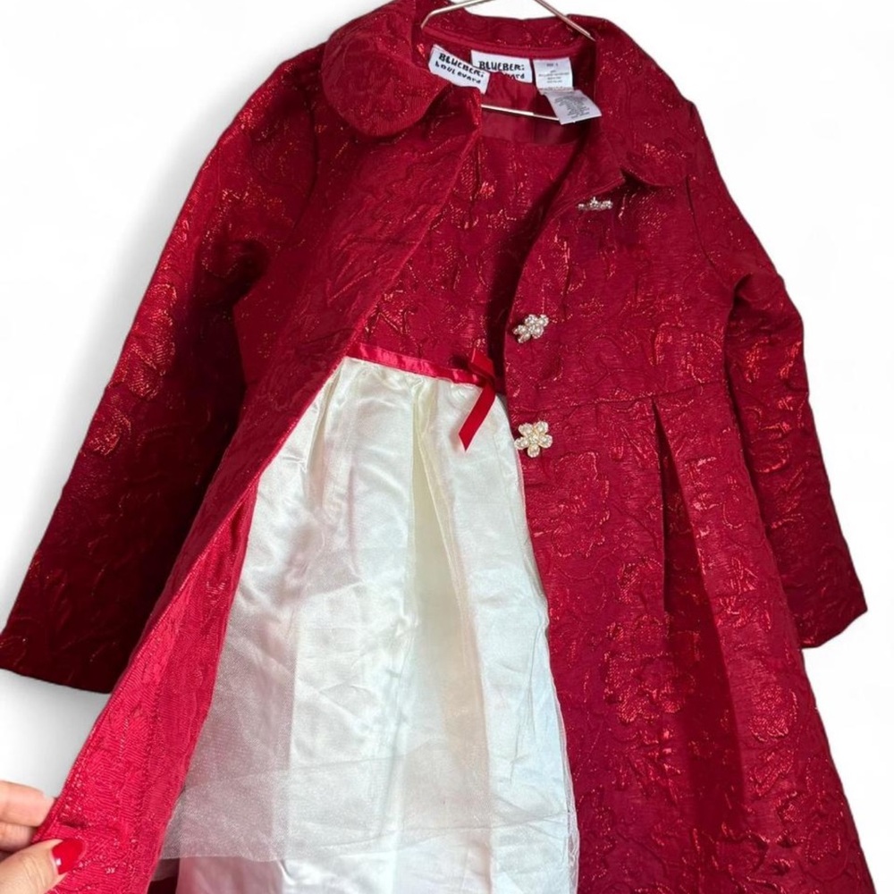 Elegant Girls Size 5 Two Piece Coat with Dress Red‎ and white/ cream.